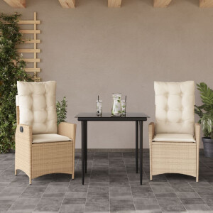 vidaXL 3-delige Tuinset met kussens poly rattan beige