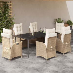 vidaXL 7-delige Tuinset met kussens poly rattan beige