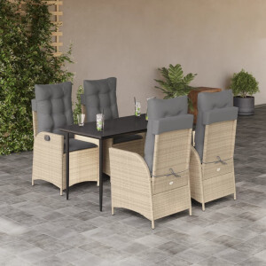 vidaXL 5-delige Tuinset met kussens poly rattan beige