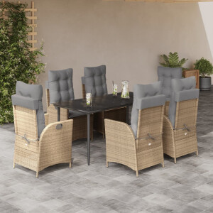 vidaXL 7-delige Tuinset met kussens poly rattan beige