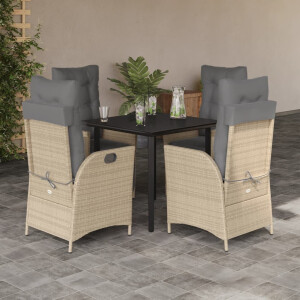 vidaXL 5-delige Tuinset met kussens poly rattan beige