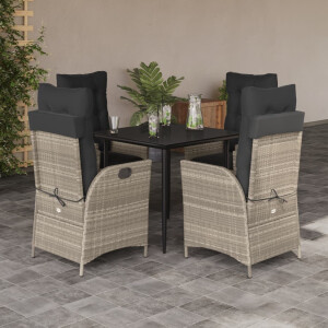 vidaXL 5-delige Tuinset met kussens poly rattan lichtgrijs