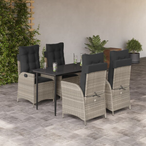 vidaXL 5-delige Tuinset met kussens poly rattan lichtgrijs