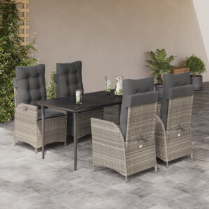 vidaXL 5-delige Tuinset met kussens poly rattan lichtgrijs