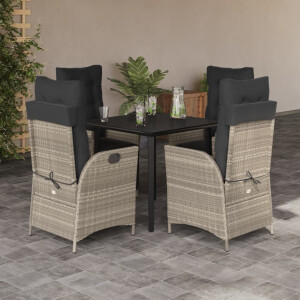 vidaXL 5-delige Tuinset met kussens poly rattan lichtgrijs