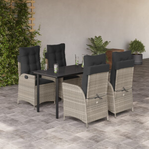 vidaXL 5-delige Tuinset met kussens poly rattan lichtgrijs