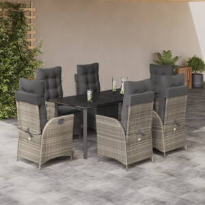 vidaXL 7-delige Tuinset met kussens poly rattan grijs