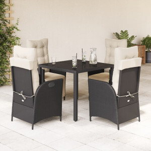 vidaXL 5-delige Tuinset met kussens poly rattan zwart
