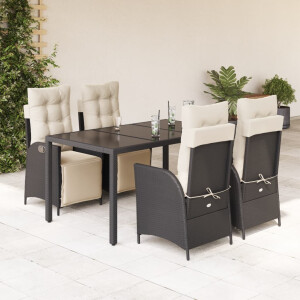 vidaXL 5-delige Tuinset met kussens poly rattan zwart