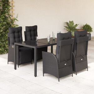 vidaXL 5-delige Tuinset met kussens poly rattan zwart