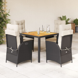 vidaXL 5-delige Tuinset met kussens poly rattan zwart