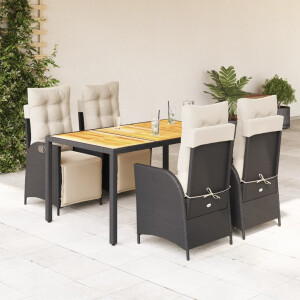 vidaXL 5-delige Tuinset met kussens poly rattan zwart