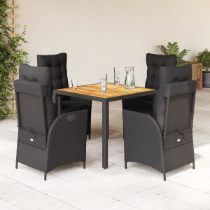 vidaXL 5-delige Tuinset met kussens poly rattan zwart