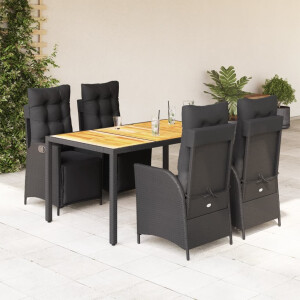vidaXL 5-delige Tuinset met kussens poly rattan zwart