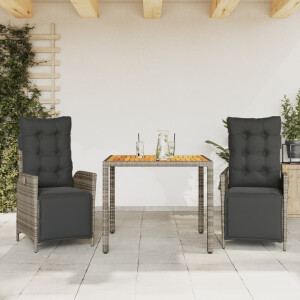 vidaXL 3-delige Tuinset met kussens poly rattan grijs