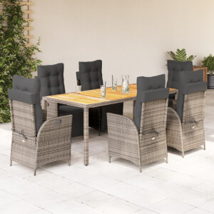 vidaXL 7-delige Tuinset met kussens poly rattan grijs