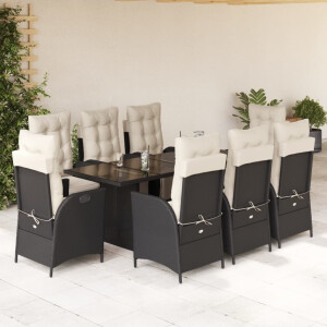 vidaXL 9-delige Tuinset poly rattan zwart