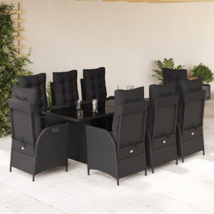 vidaXL 9-delige Tuinset poly rattan zwart