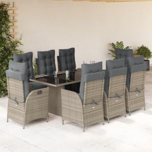 vidaXL 9-delige Tuinset met kussens poly rattan grijs
