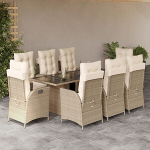 vidaXL 9-delige Tuinset met kussens poly rattan beige