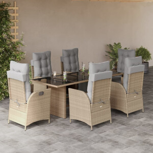 vidaXL 7-delige Tuinset met kussens poly rattan gemengd beige