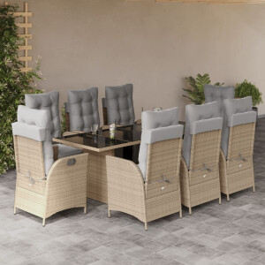 vidaXL 9-delige Tuinset met kussens poly rattan gemengd beige