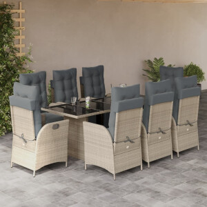 vidaXL 9-delige Tuinset met kussens poly rattan lichtgrijs