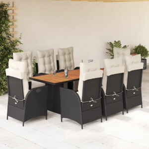 vidaXL 9-delige Tuinset poly rattan zwart