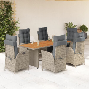 vidaXL 7-delige Tuinset met kussens poly rattan grijs