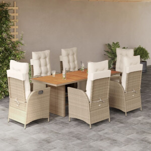 vidaXL 7-delige Tuinset met kussens poly rattan beige
