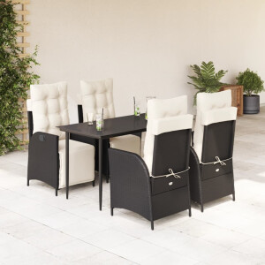 vidaXL 5-delige Tuinset met kussens poly rattan zwart