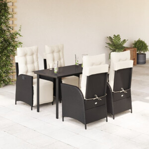 vidaXL 5-delige Tuinset met kussens poly rattan zwart