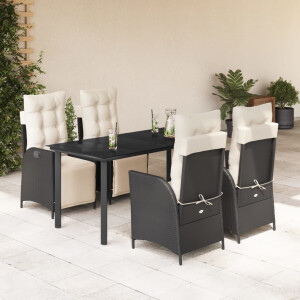 vidaXL 5-delige Tuinset met kussens poly rattan zwart