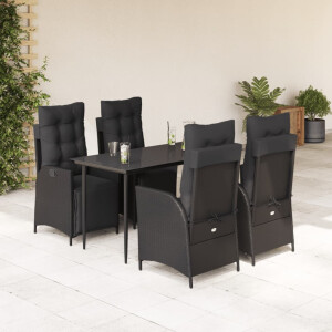 vidaXL 5-delige Tuinset met kussens poly rattan zwart