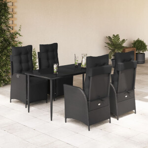 vidaXL 5-delige Tuinset met kussens poly rattan zwart