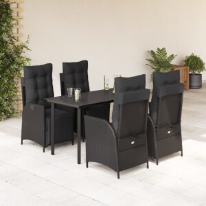 vidaXL 5-delige Tuinset met kussens poly rattan zwart