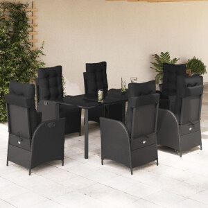 vidaXL 7-delige Tuinset met kussens poly rattan zwart