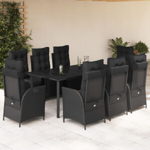 vidaXL 9-delige Tuinset poly rattan zwart