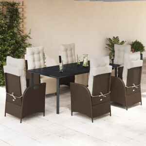 vidaXL 7-delige Tuinset met kussens poly rattan bruin