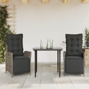 vidaXL 3-delige Tuinset met kussens poly rattan grijs