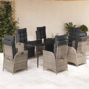 vidaXL 7-delige Tuinset met kussens poly rattan grijs