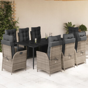 vidaXL 9-delige Tuinset met kussens poly rattan grijs