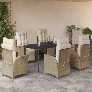 vidaXL 7-delige Tuinset met kussens poly rattan beige