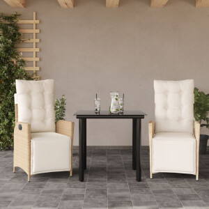 vidaXL 3-delige Tuinset met kussens poly rattan beige