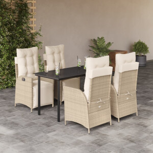 vidaXL 5-delige Tuinset met kussens poly rattan beige