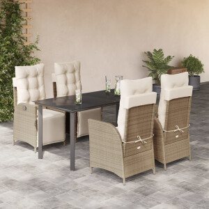 vidaXL 5-delige Tuinset met kussens poly rattan beige