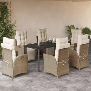 vidaXL 7-delige Tuinset met kussens poly rattan beige