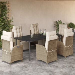 vidaXL 7-delige Tuinset met kussens poly rattan beige