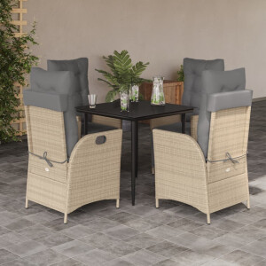 vidaXL 5-delige Tuinset met kussens poly rattan gemengd beige