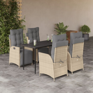 vidaXL 5-delige Tuinset met kussens poly rattan gemengd beige